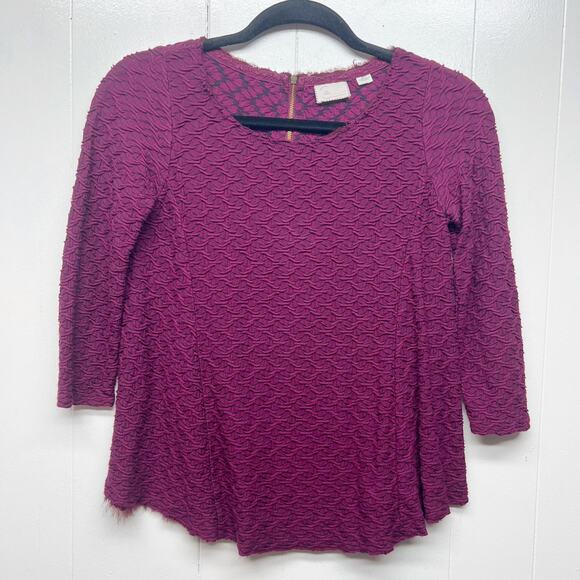 Anthropologie Postmark Burgundy Textured Top Size XS 3/4 Sleeve Flowy - Picture 1 of 11